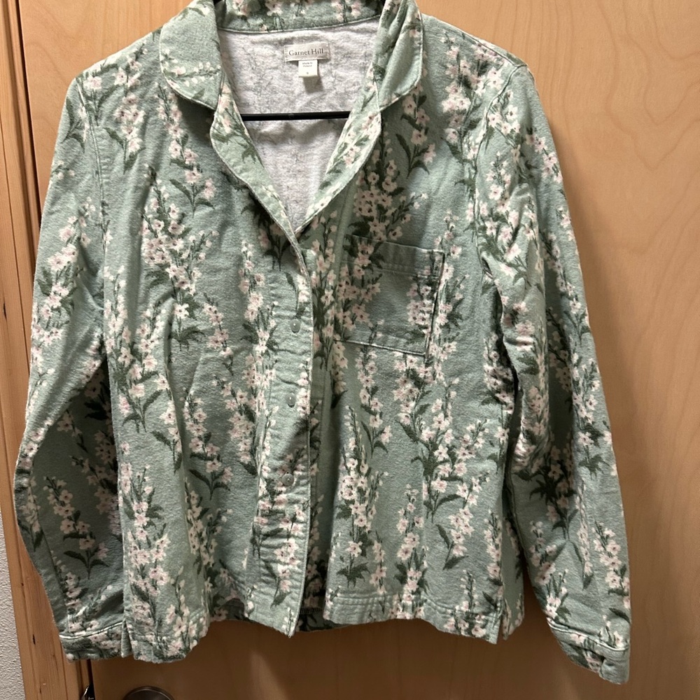 Garnet Hill Sage Floral cotton fleece pajama set Size S